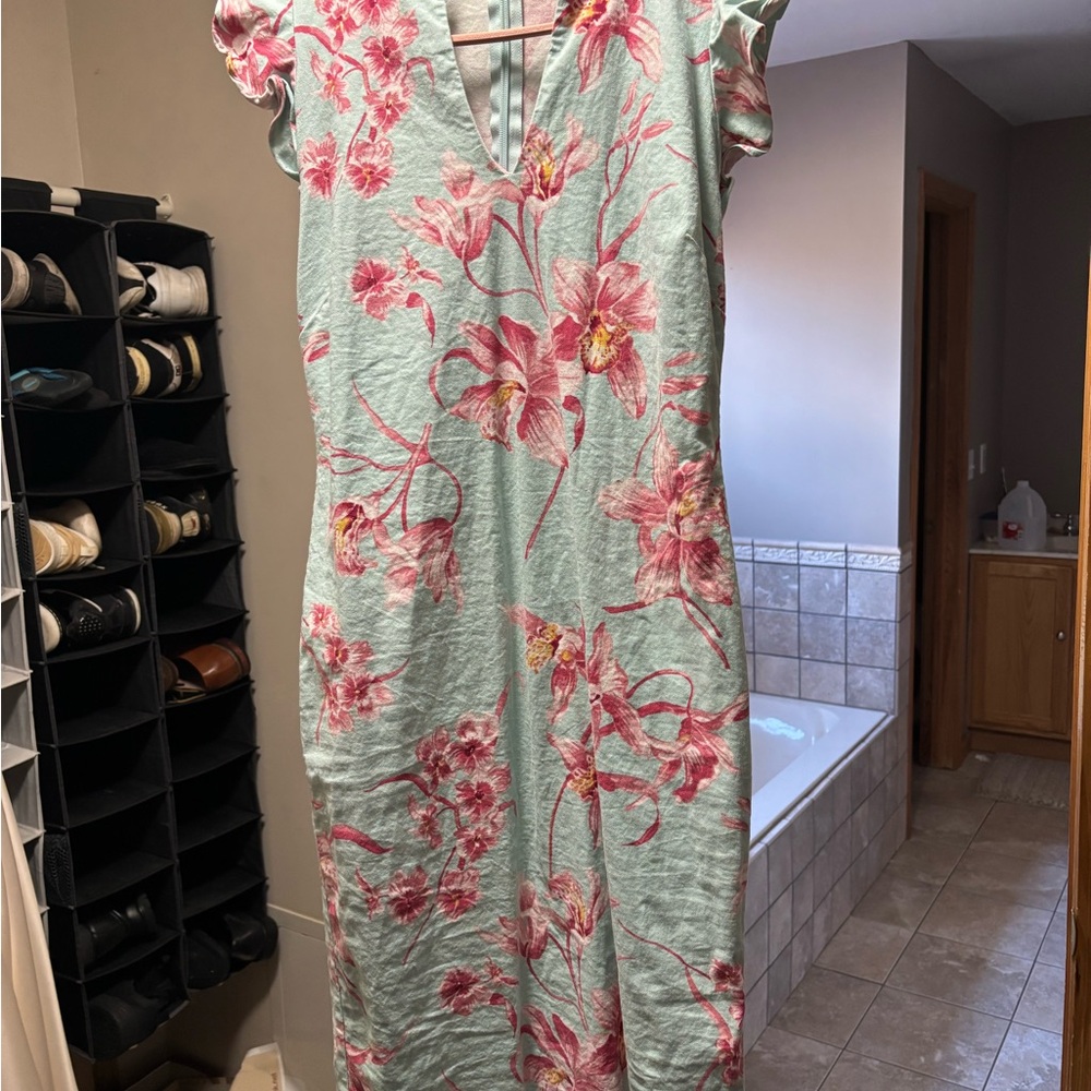 Floral Print Dress in Pink and Green